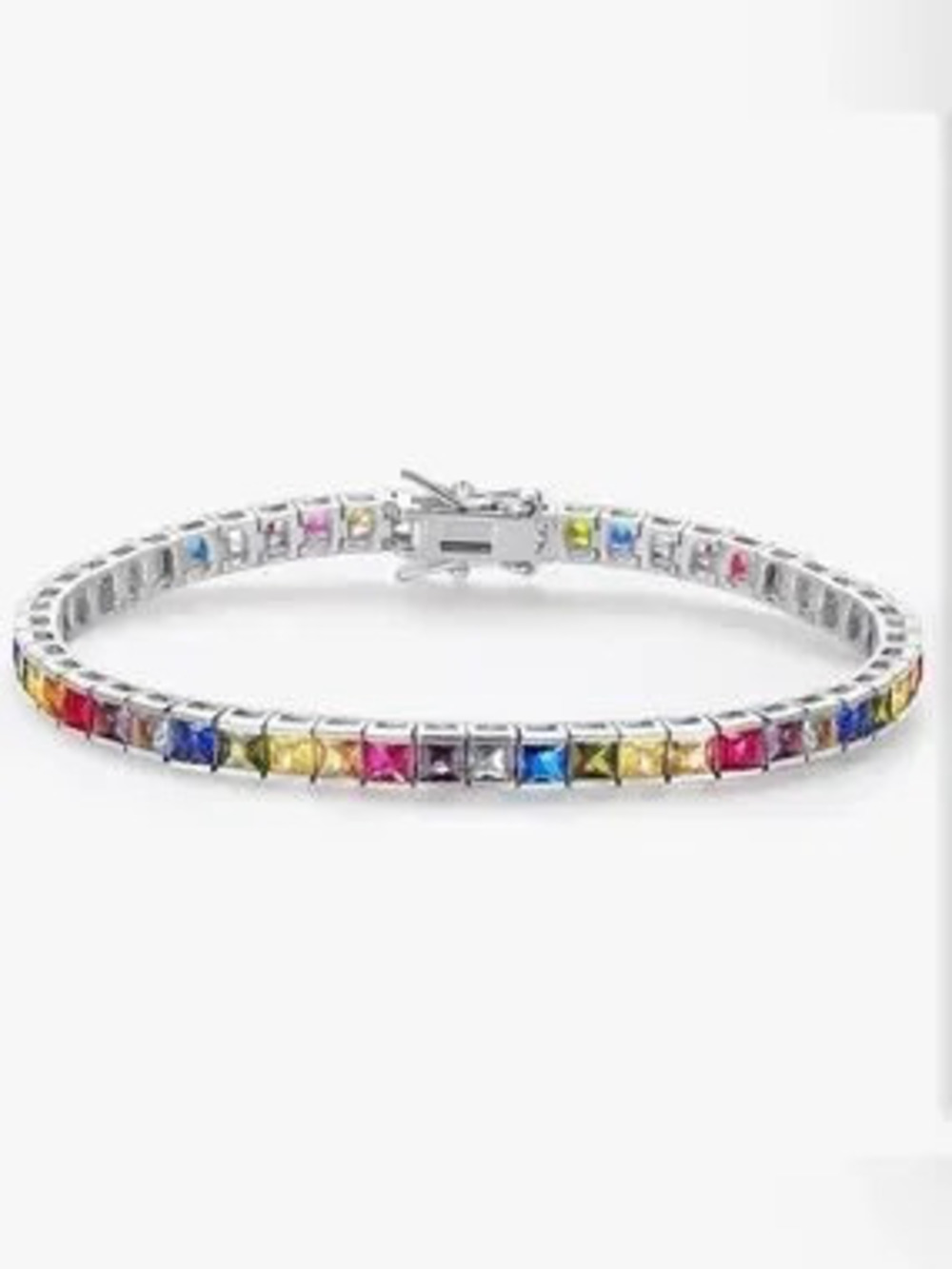 NEW 18K White Gold Plated Multi-Color Cubic Zirconia Tennis Bracelet